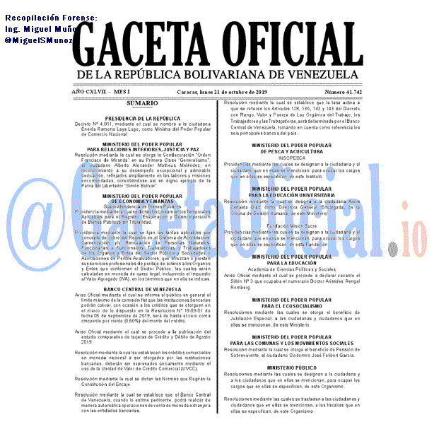 Gaceta Oficial 41742 del 21 octubre 2019
