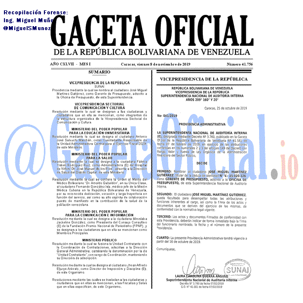Gaceta Oficial 41756 del 8 noviembre 2019