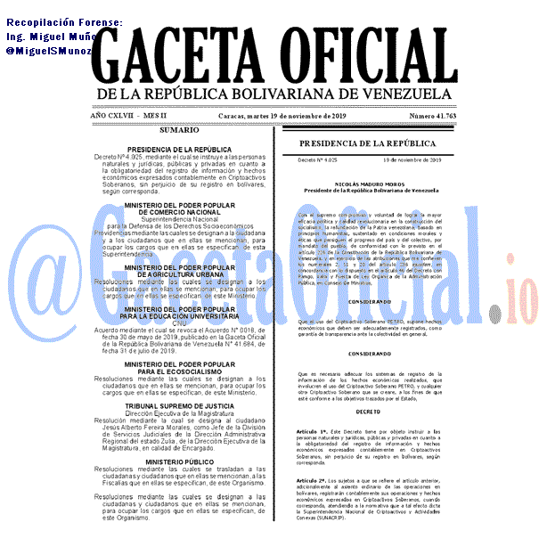 Gaceta Oficial 41763 del 19 noviembre 2019
