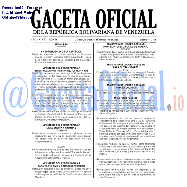 Gaceta Oficial 41768 del 26 noviembre 2019