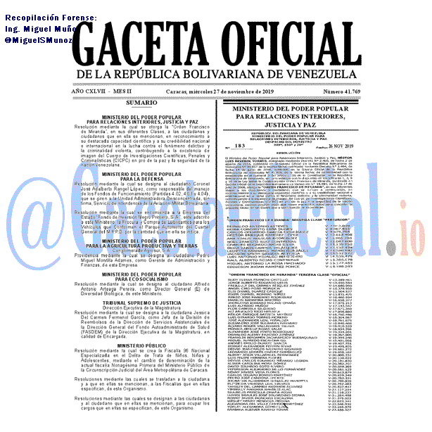Gaceta Oficial 41769 del 27 noviembre 2019