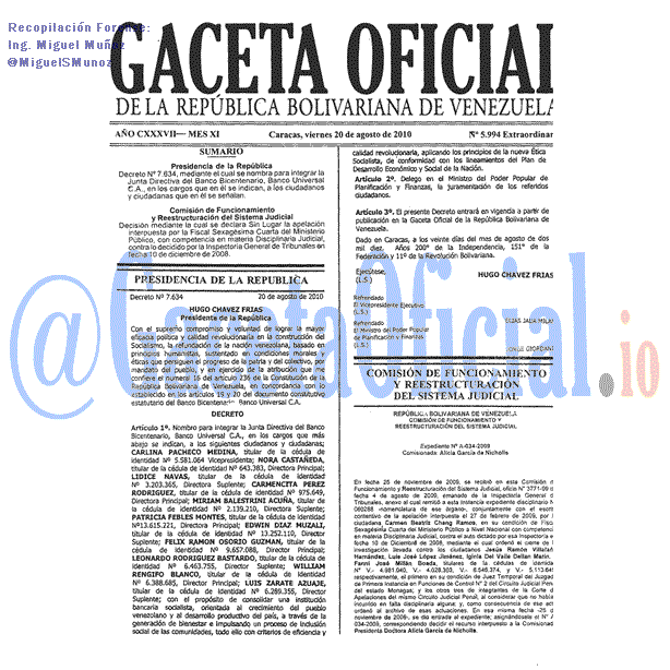 Gaceta Oficial 5994 del 20 Agosto 2010
