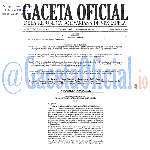 Gaceta Oficial 5999 del 13 Noviembre 2010