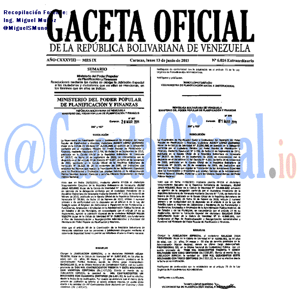 Gaceta Oficial 6026 del 13 Junio 2011