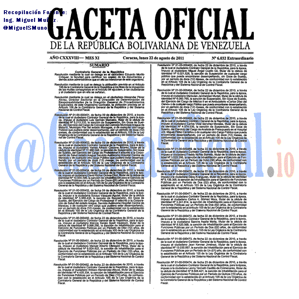 Gaceta Oficial 6032 del 22 Agosto 2011
