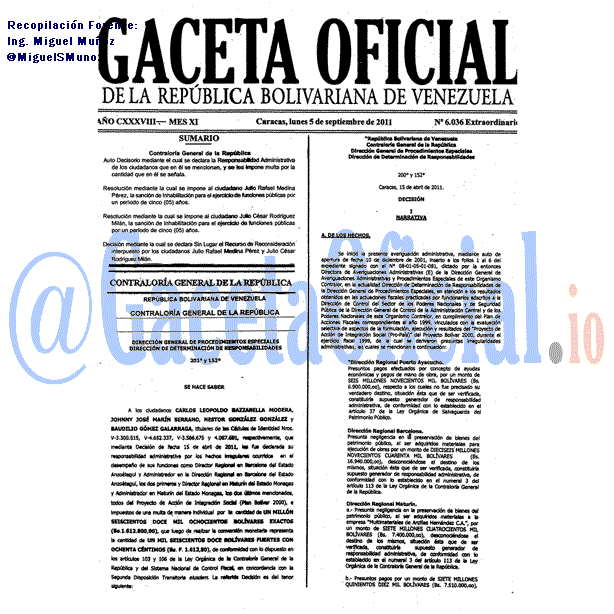 Gaceta Oficial 6036 del 5 Septiembre 2011