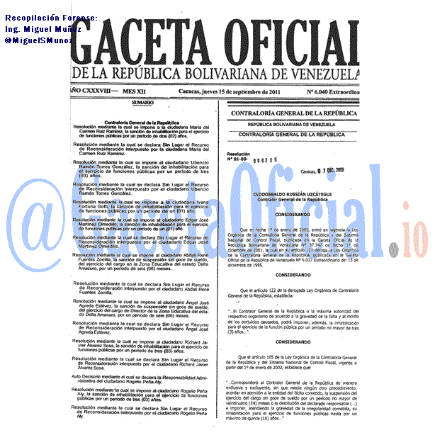 Gaceta Oficial 6040 del 15 Septiembre 2011