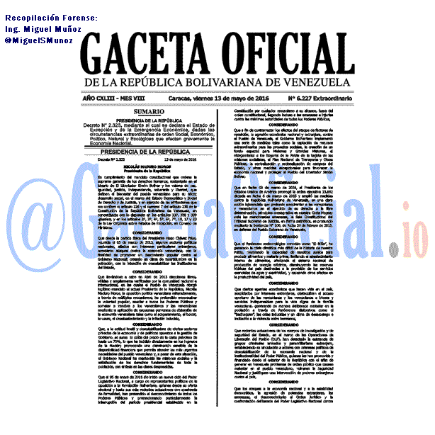 Gaceta Oficial 6227 del 13 mayo 2016