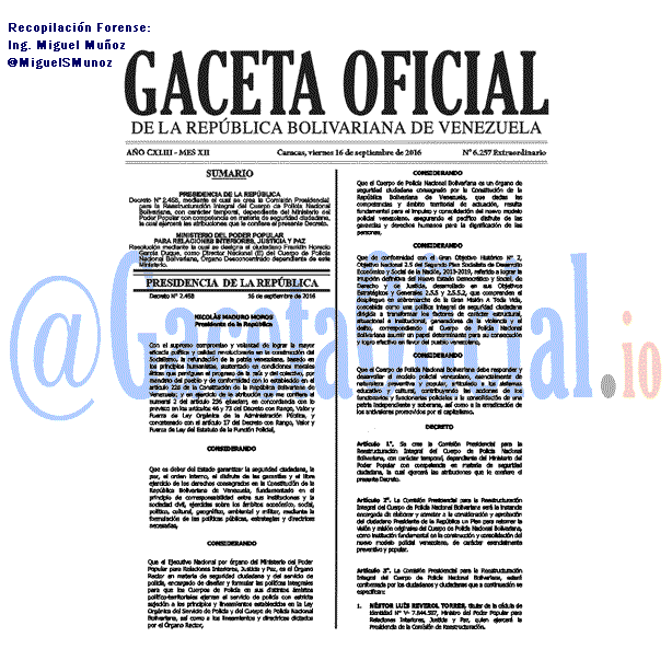 Gaceta Oficial 6257 del 16 septiembre 2016