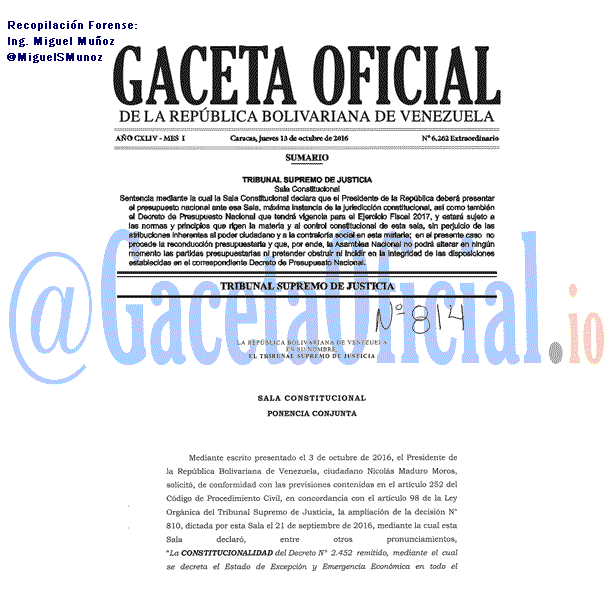Gaceta Oficial 6262 del 13 octubre 2016