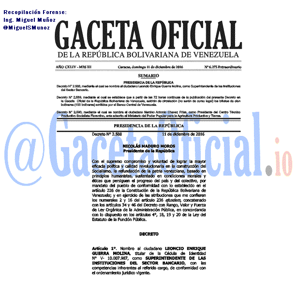 Gaceta Oficial 6275 del 11 Diciembre 2016