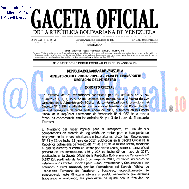 Gaceta Oficial 6329 del 25 agosto 2017 Gaceta Oficial 6329 del 25 agosto 2017