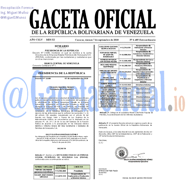 Gaceta Oficial 6405 del 7 septiebre 2018