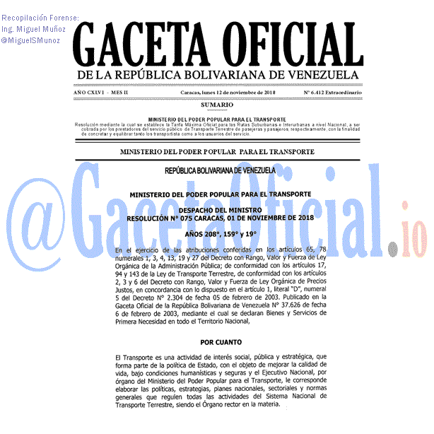 Gaceta Oficial 6412 del 12 Noviembre 2018