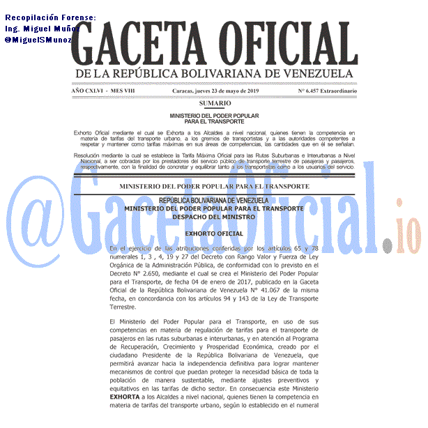 Gaceta Oficial 6457 del 23 Mayo 2019