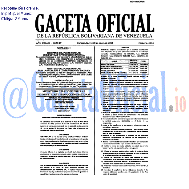 Gaceta Oficial 41811 del 30 Enero 2020 Gaceta Oficial 41811 del 30 Enero 2020