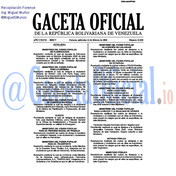 Gaceta Oficial 41820 del 12 febrero 2020