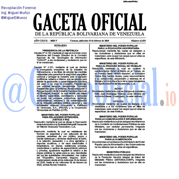 Gaceta Oficial 41825 del 19 febrero 2020