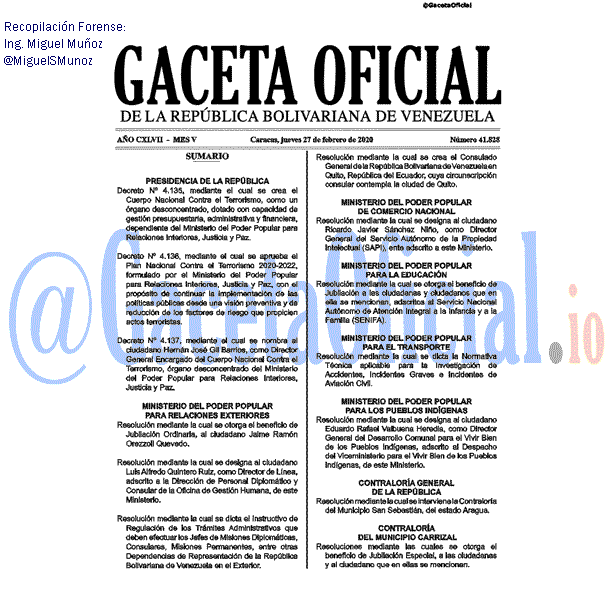 Gaceta Oficial 41828 del 27 febrero 2020