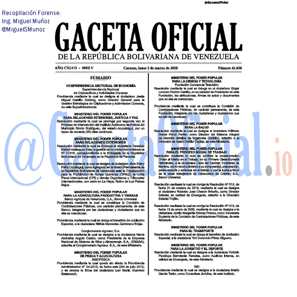 Gaceta Oficial 41830 del 2 marzo 2020 Gaceta Oficial 41830 del 2 marzo 2020