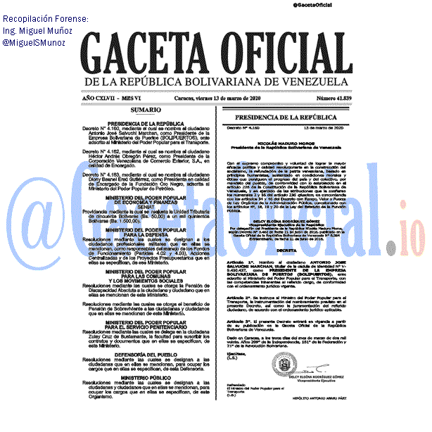 Gaceta Oficial 41839 del 13 marzo 2020