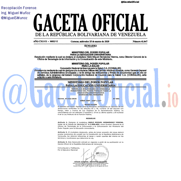 Gaceta Oficial 41847 del 25 abril 2020