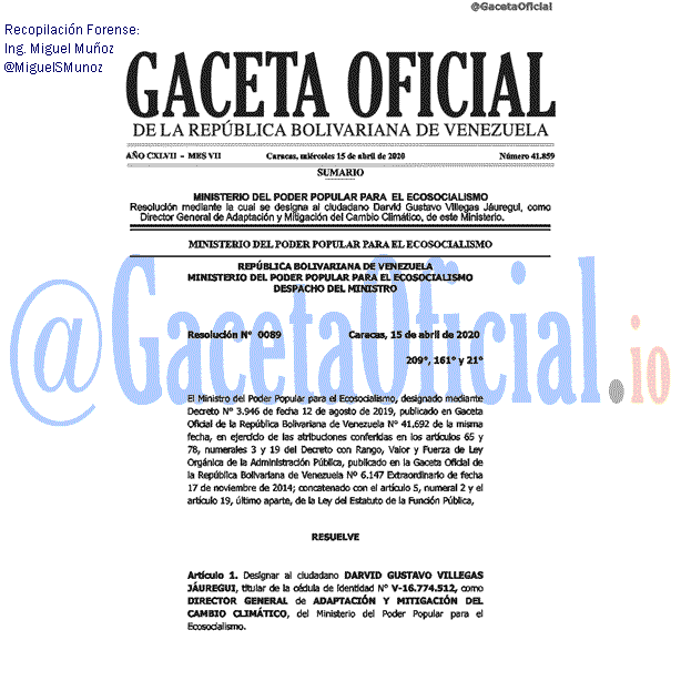Gaceta Oficial 41859 del 15 abril 2020
