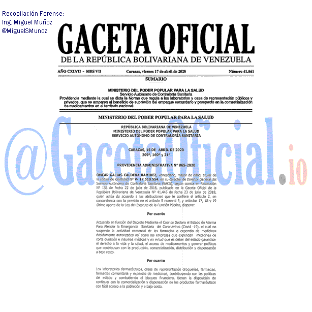 Gaceta Oficial 41861 del 17 abril 2020