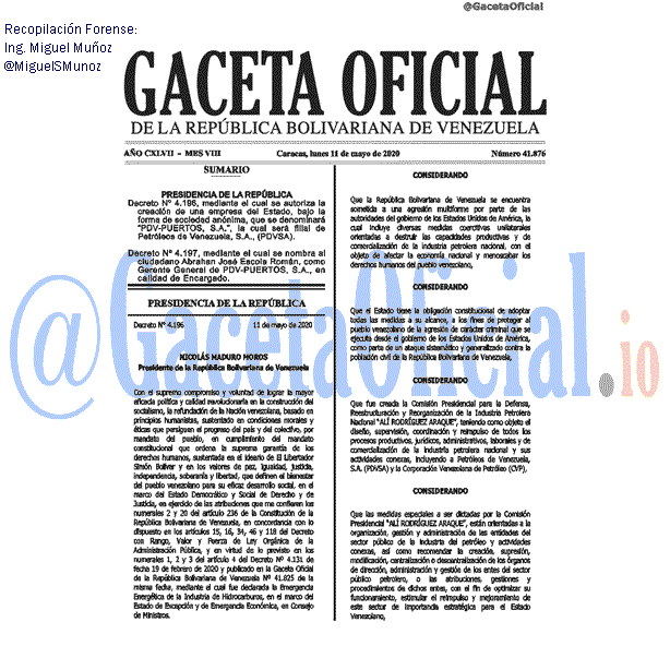 Gaceta Oficial 41876 del 11 mayo 2020