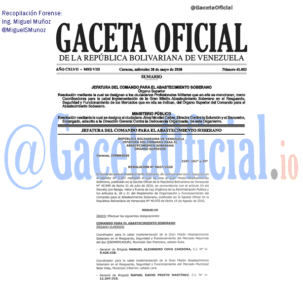 Gaceta Oficial 41883 del 20 mayo 2020