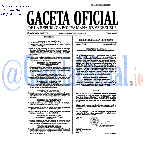 Gaceta Oficial 41895 del 5 junio 2020