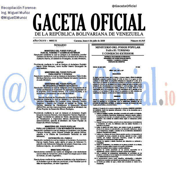 Gaceta Oficial 41915 del 6 julio 2020
