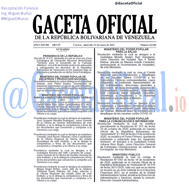 Gaceta Oficial 42046 del 13 Enero 2021