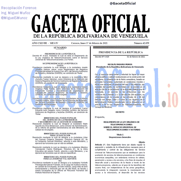 Gaceta Oficial 42059 del 1 febrero 2021
