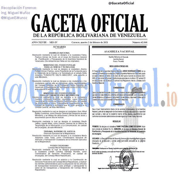 Gaceta Oficial 42060 del 2 febrero 2021