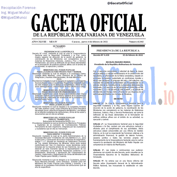 Gaceta Oficial 42062 del 4 febrero 2021