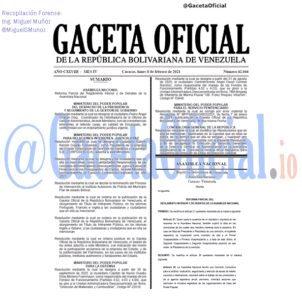 Gaceta Oficial 42064 del 8 febrero 2021