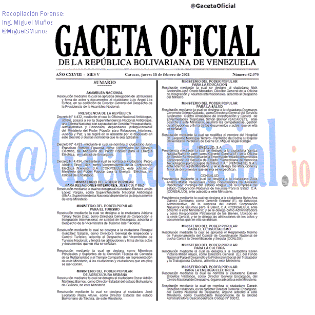 Gaceta Oficial 42070 del 18 febrero 2021