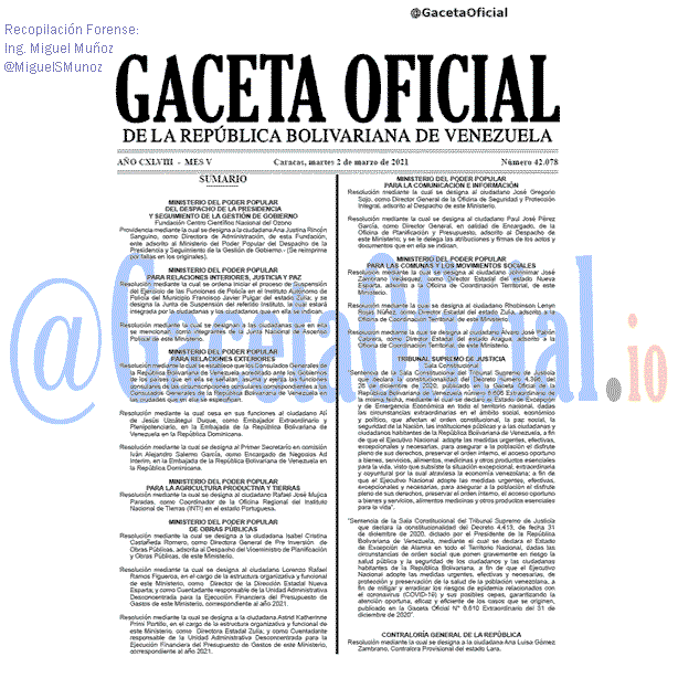 Gaceta Oficial 42078 del 2 marzo 2021 Gaceta Oficial 42078 del 2 marzo 2021