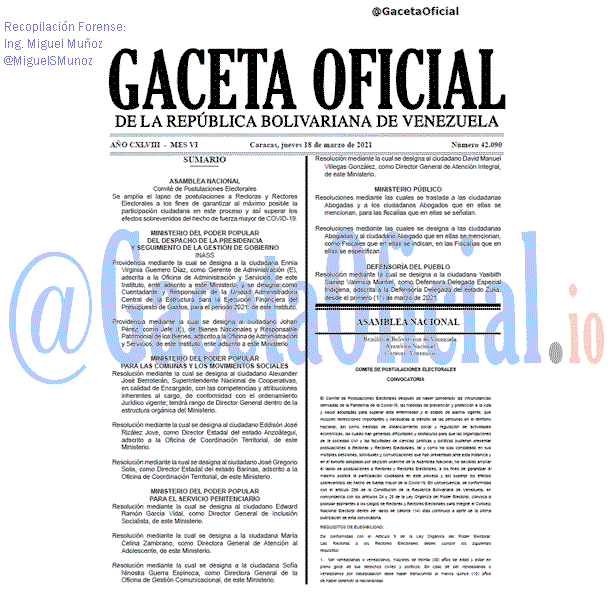 Gaceta Oficial 42090 del 18 marzo 2021 Gaceta Oficial 42090 del 18 marzo 2021