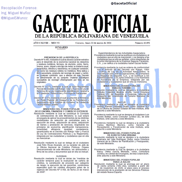Gaceta Oficial 42092 del 22 marzo 2021 Gaceta Oficial 42092 del 22 marzo 2021