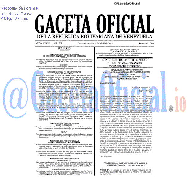 Gaceta Oficial 42100 del 6 abril 2021