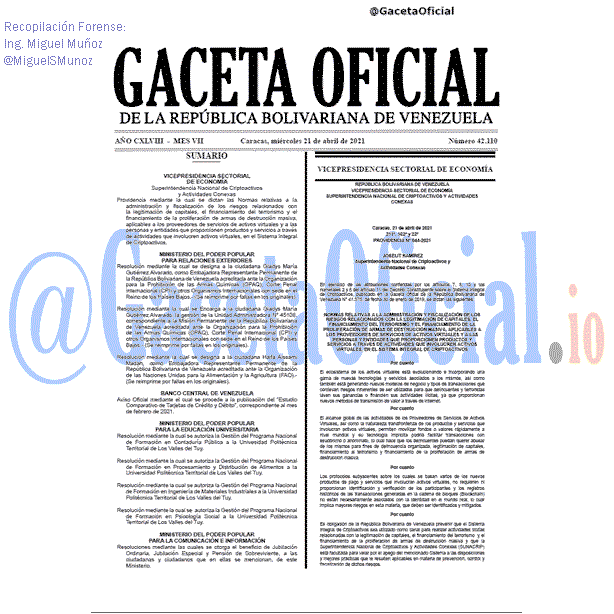 Gaceta Oficial 42110 del 21 abril 2021