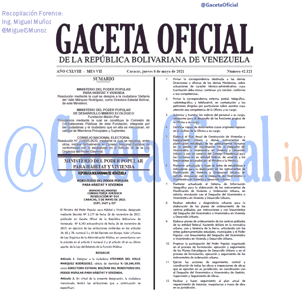 Gaceta Oficial 42121 del 6 mayo 2021 Gaceta Oficial 42121 del 6 mayo 2021