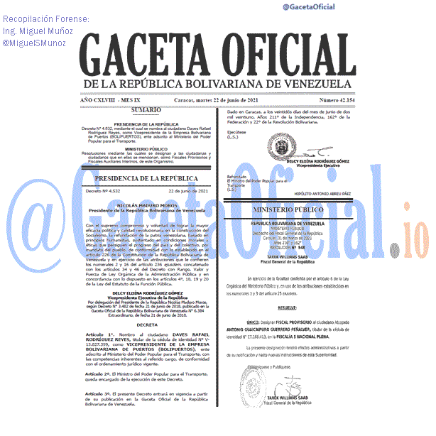 Gaceta Oficial 42154 del 22 junio 2021