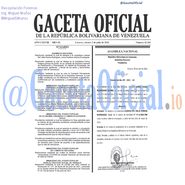 Gaceta Oficial 42161 del 02 julio 2021