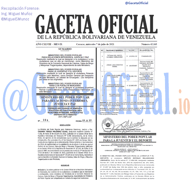 Gaceta Oficial 42163 del 07 julio 2021