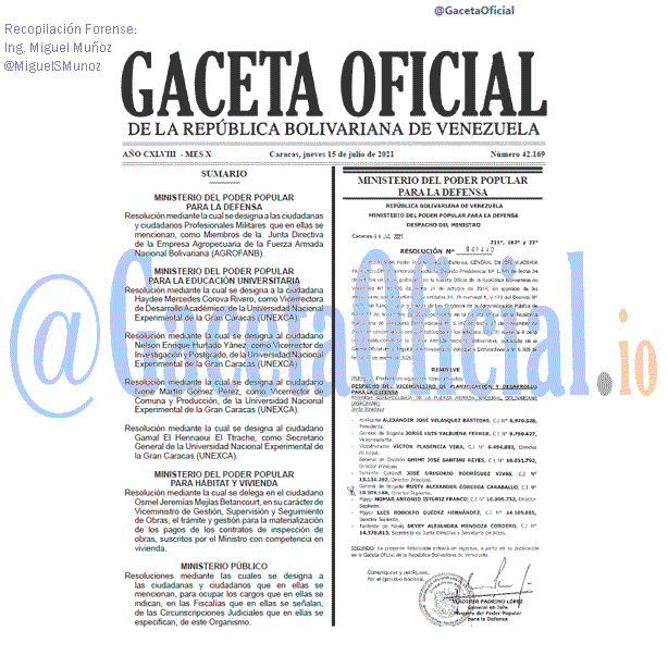 Gaceta Oficial 42169 del 15 julio 2021