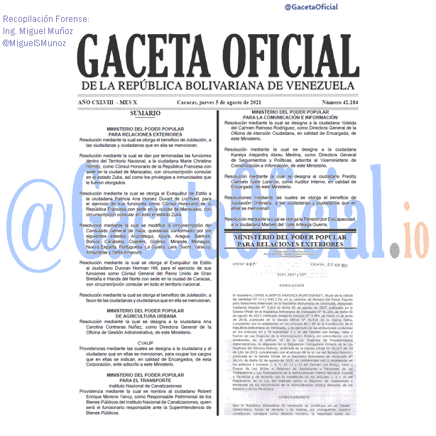 Gaceta Oficial 42184 del 5 agosto 2021