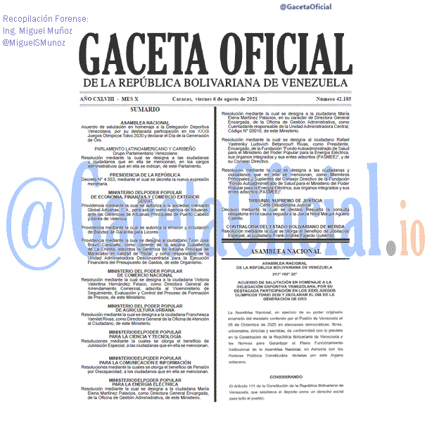 Gaceta Oficial 42185 del 6 agosto 2021